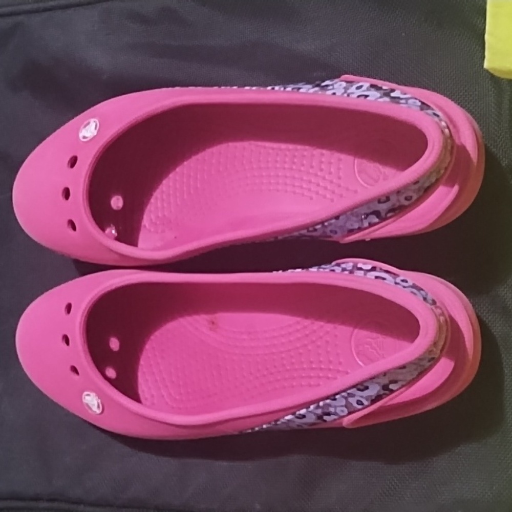 Crocs Malindi Pink Slingback Ballet Flats Slip On Purple Glitter floral